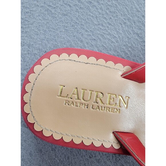 Lauren Ralph Lauren Sandals Womens Size 8 Red Thong Flip Flop RL Logo Gold - Picture 2 of 8